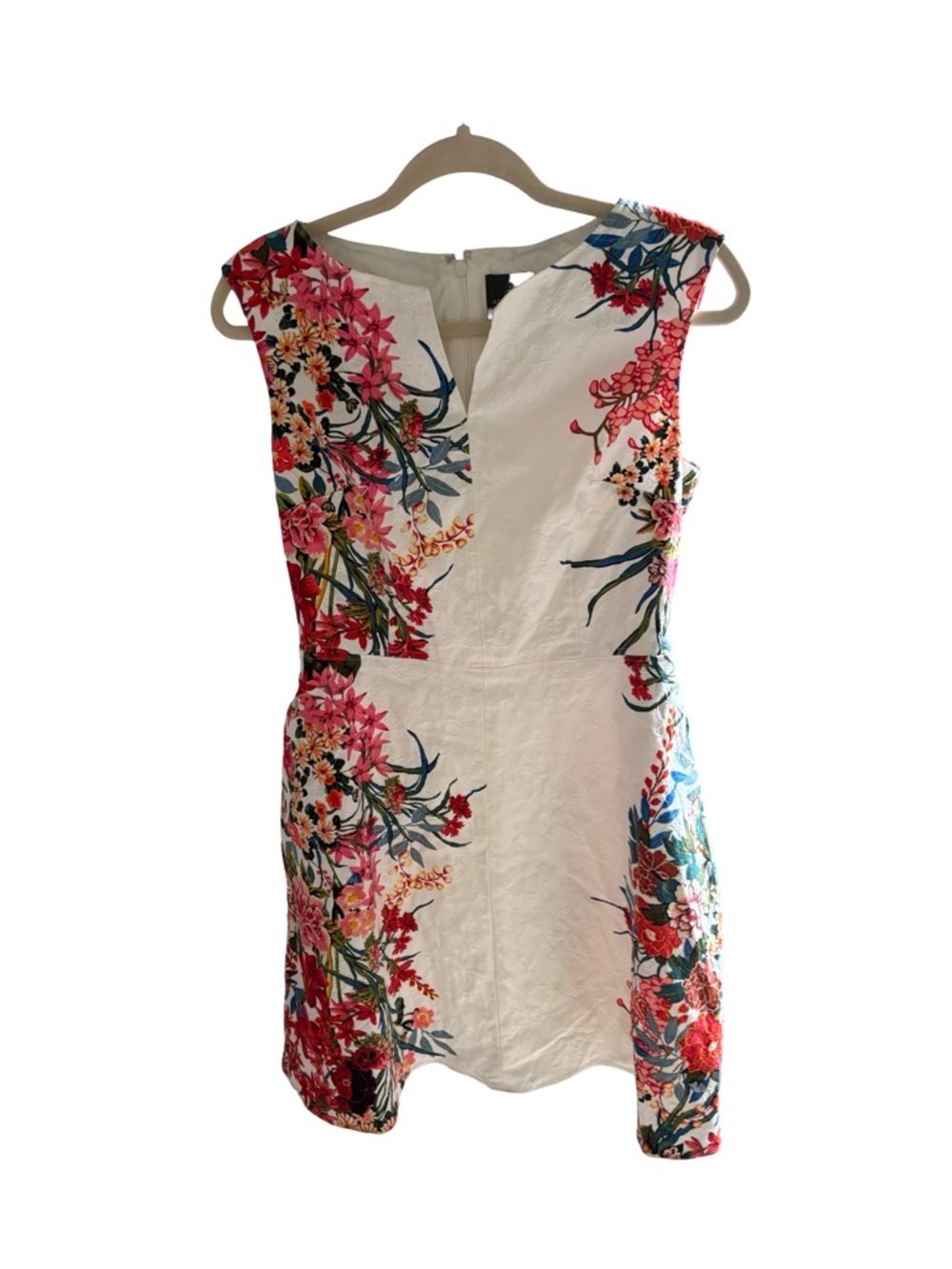 Adrianna Papell Floral Jacquard V-Neck Mini Dress Pink White Size 4 / 6 Approx - Picture 1 of 3